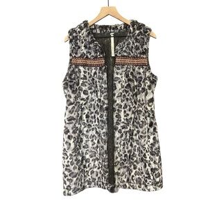 Uncle Frank Boho Faux Fur Animal Print Open Front Sleeveless Vest  Medium